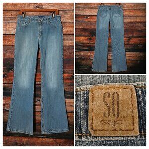 So GSJC Vintage 90s Jeans Size 7 Boot Cut Mid Rise Steel Blue Denim Stretch